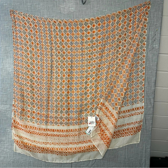 Lulla gauze extra larger scarf orange beige and blue measures 34ish” by 70ish - Picture 4 of 12